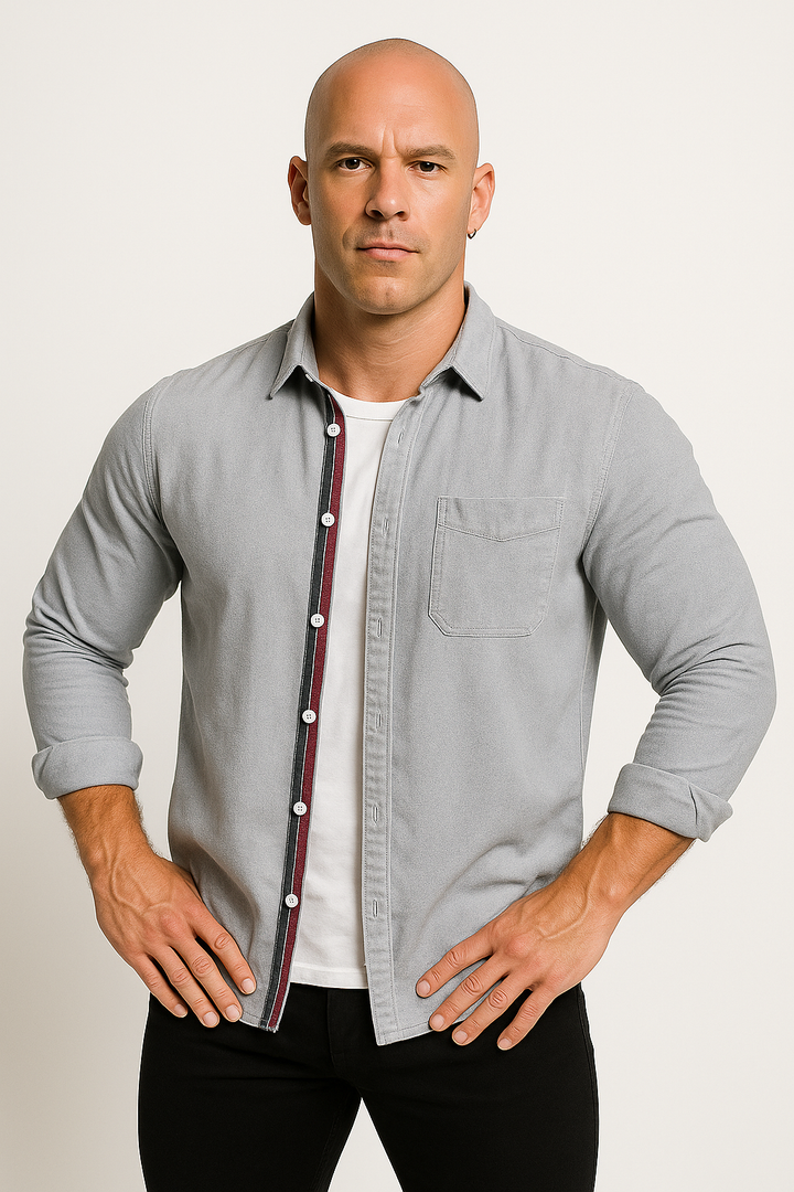 Men’s Long Sleeve Contrast Placket Button-Up Shirt