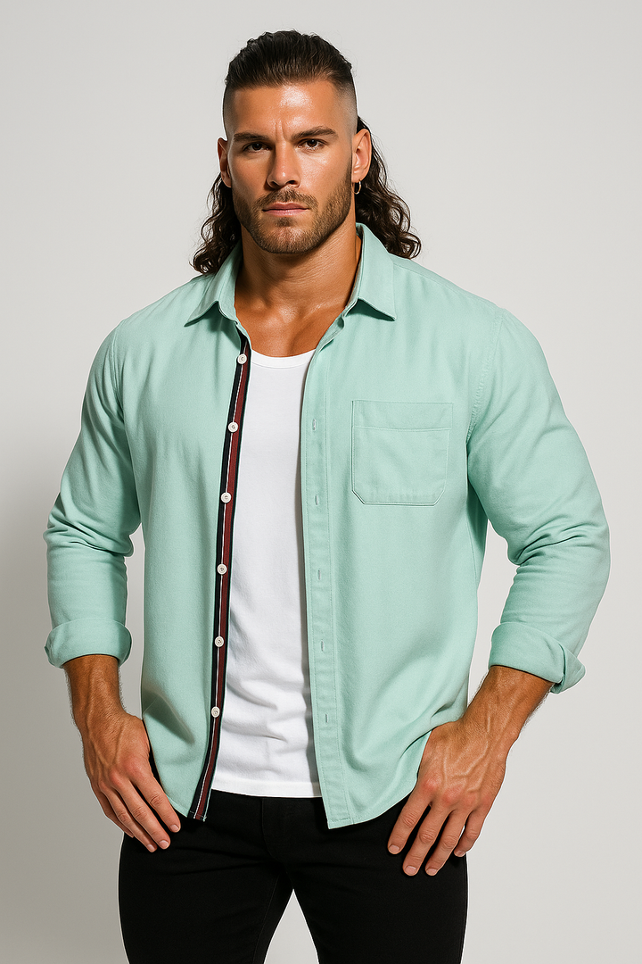 Men’s Long Sleeve Contrast Placket Button-Up Shirt