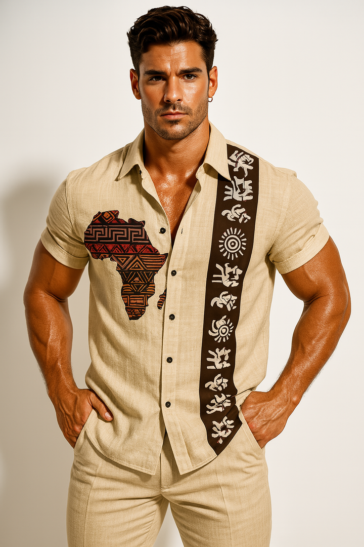 Men’s African Print Embroidered Shirt