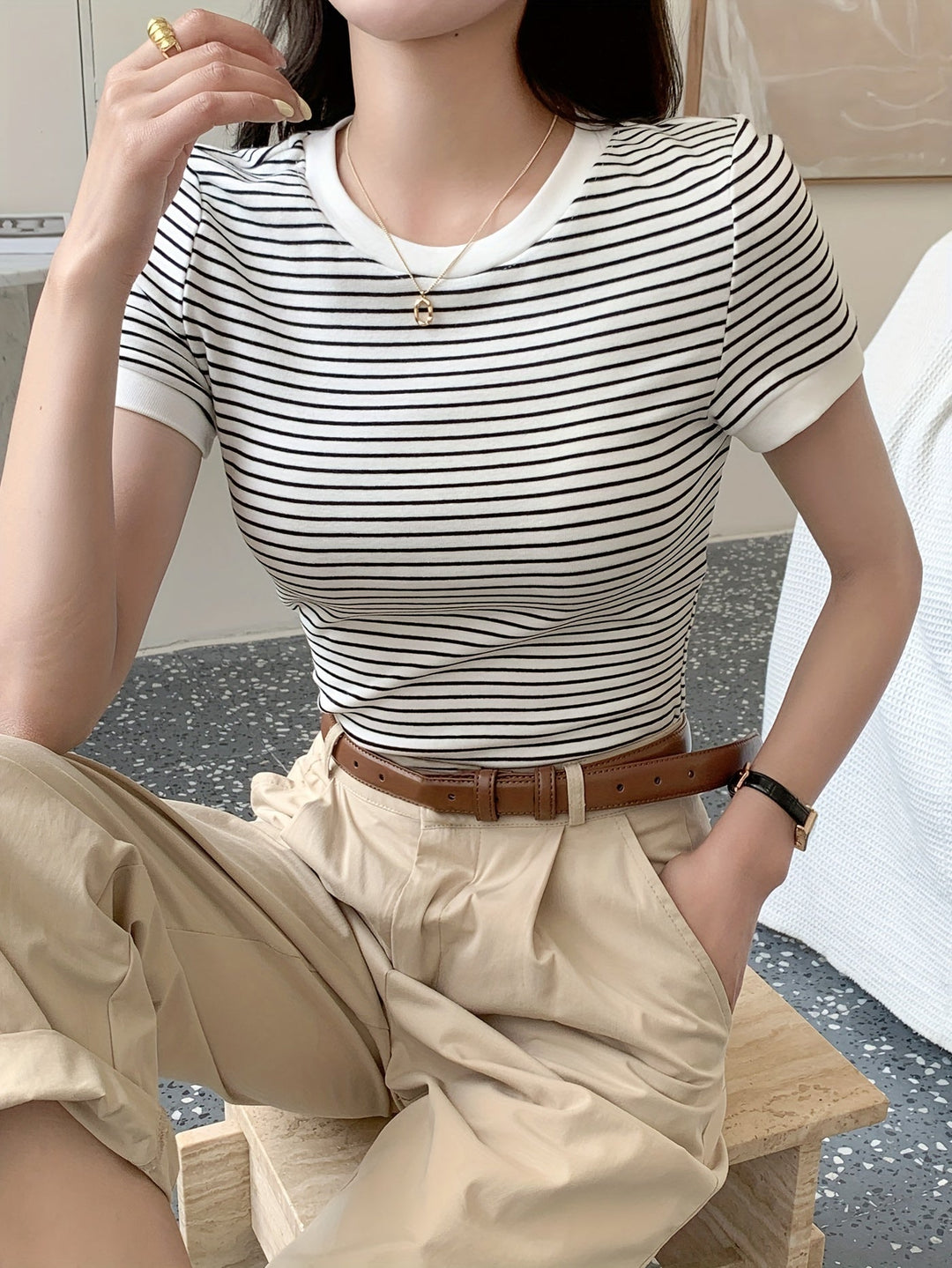 Striped Slim-Fit Crew Neck T-Shirt