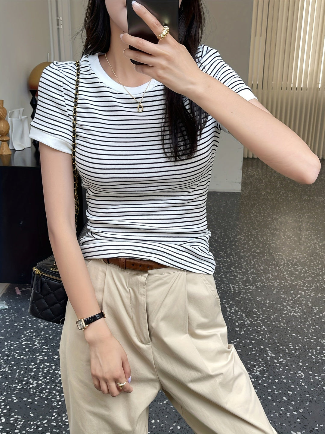 Striped Slim-Fit Crew Neck T-Shirt