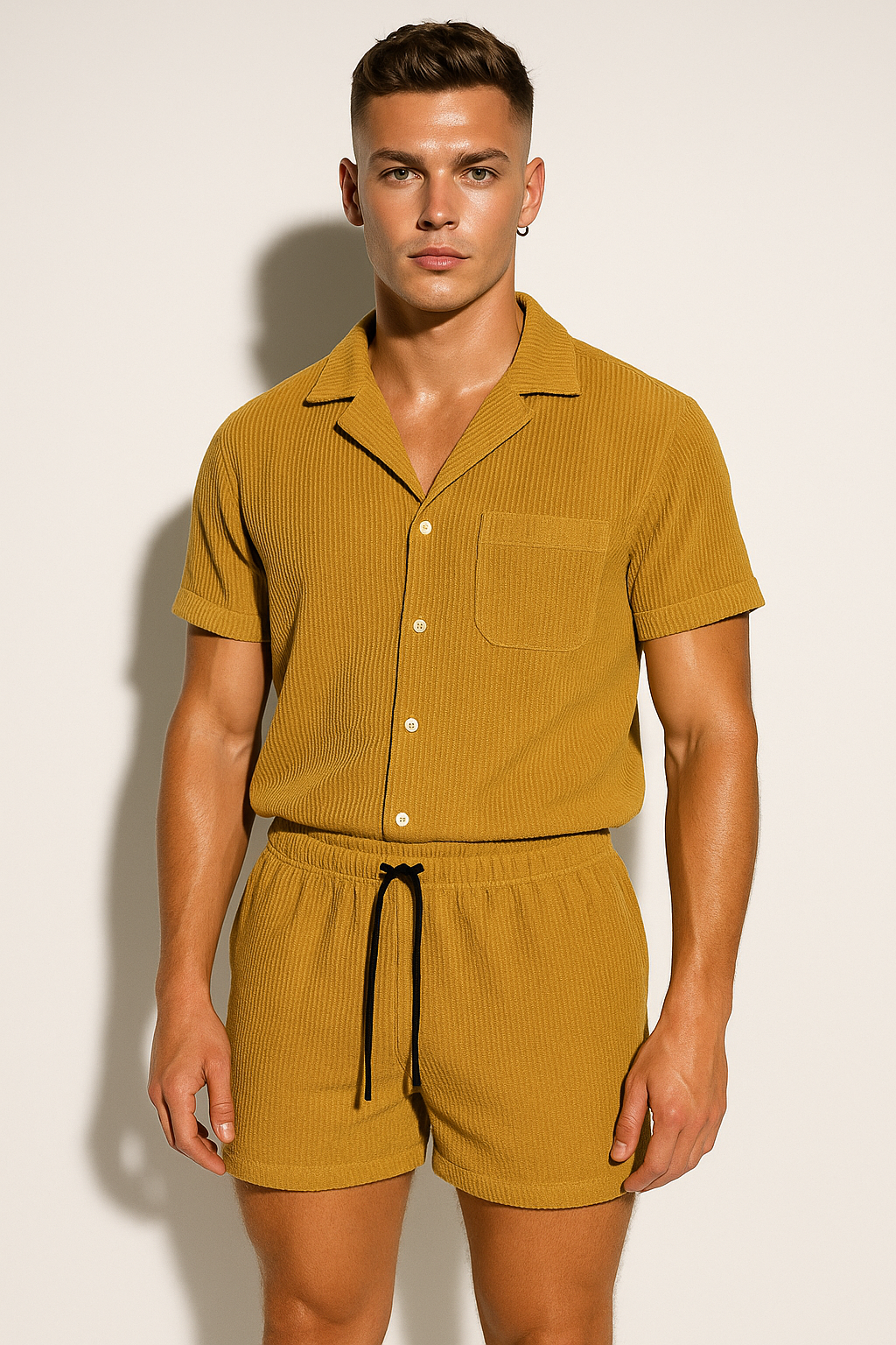 Men’s Ribbed Short Sleeve Shirt and Shorts Set