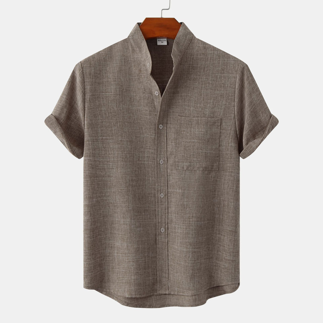 Men's Mandarin Collar Short-Sleeve Linen Shirt
