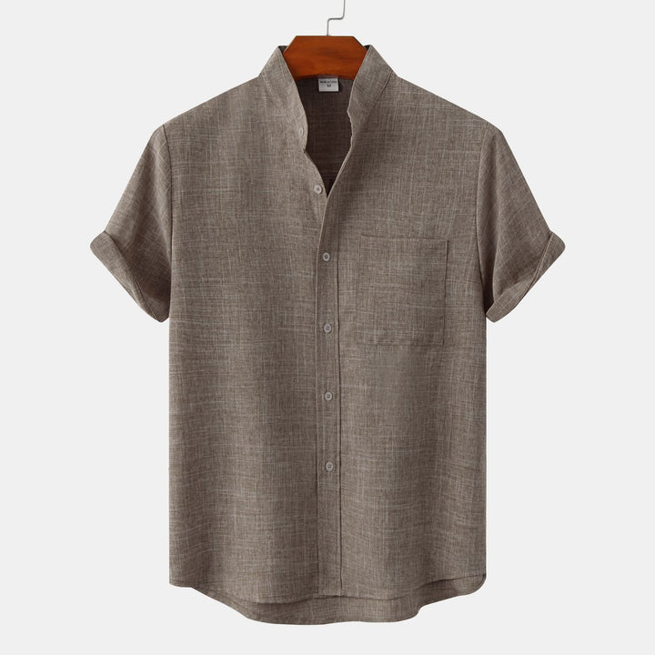 Men's Mandarin Collar Short-Sleeve Linen Shirt