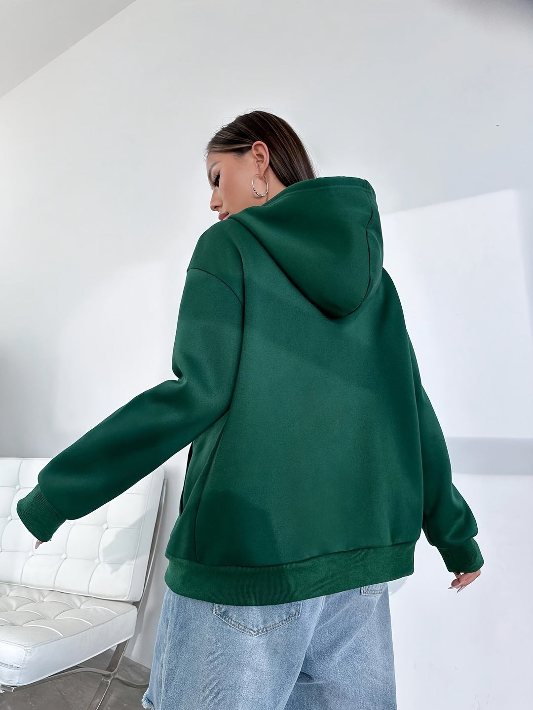 Solid Color Zip-up Drawstring Hoodie