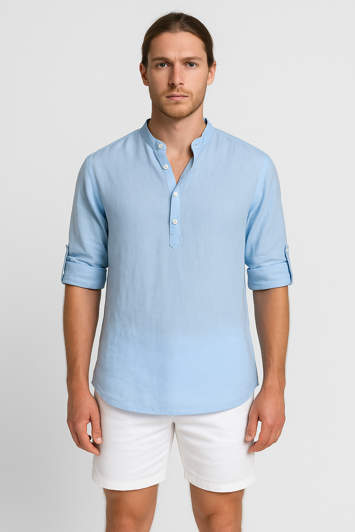 Men’s Long Sleeve Band Collar Shirt