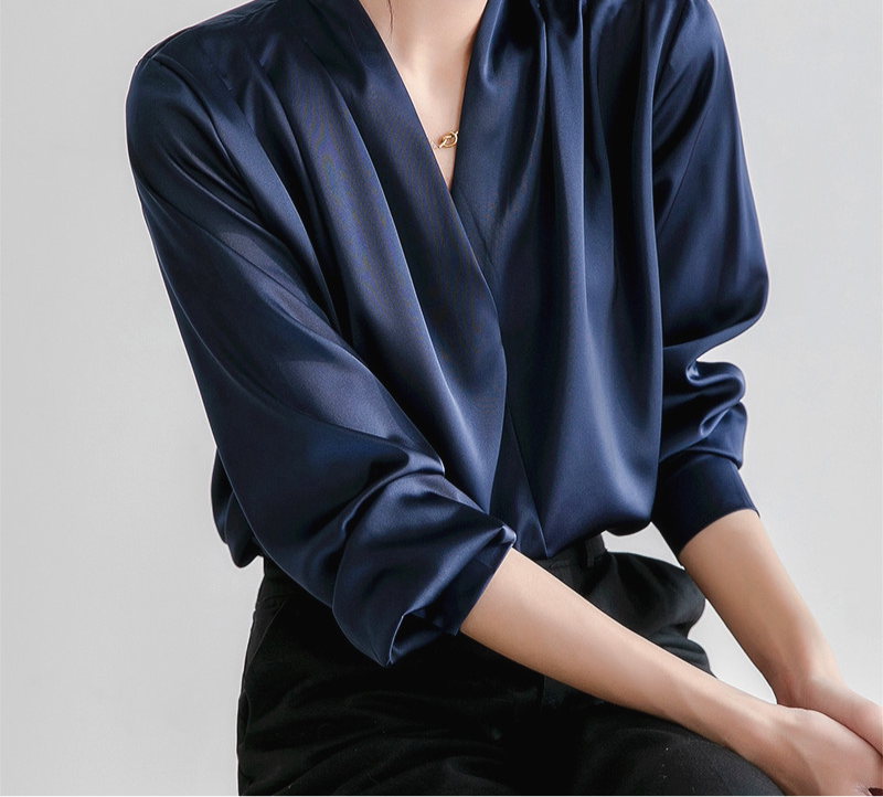 Women’s Satin Long Sleeve Wrap Blouse