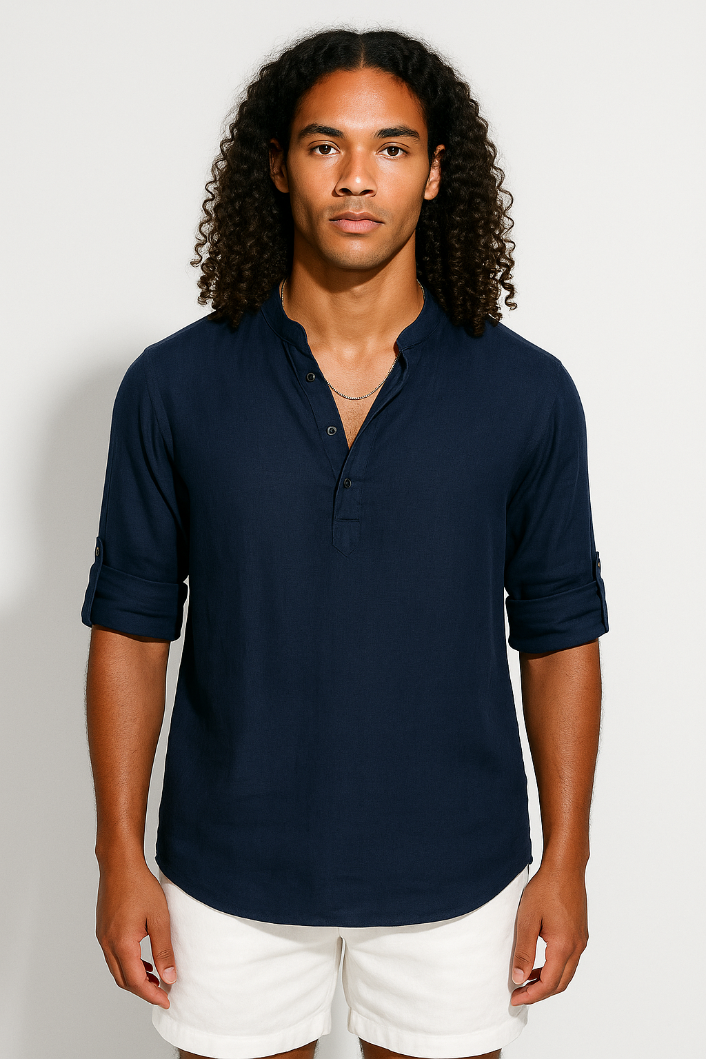 Men’s Long Sleeve Band Collar Shirt