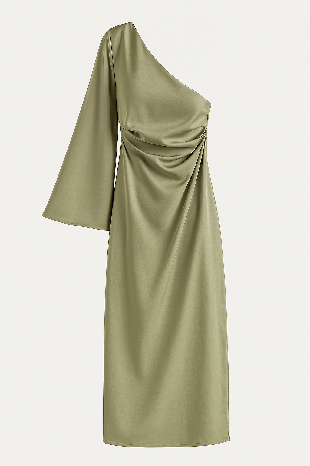 Women's Olive Green One-Shoulder Midi Dress