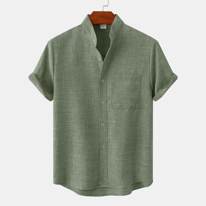 Men's Mandarin Collar Short-Sleeve Linen Shirt
