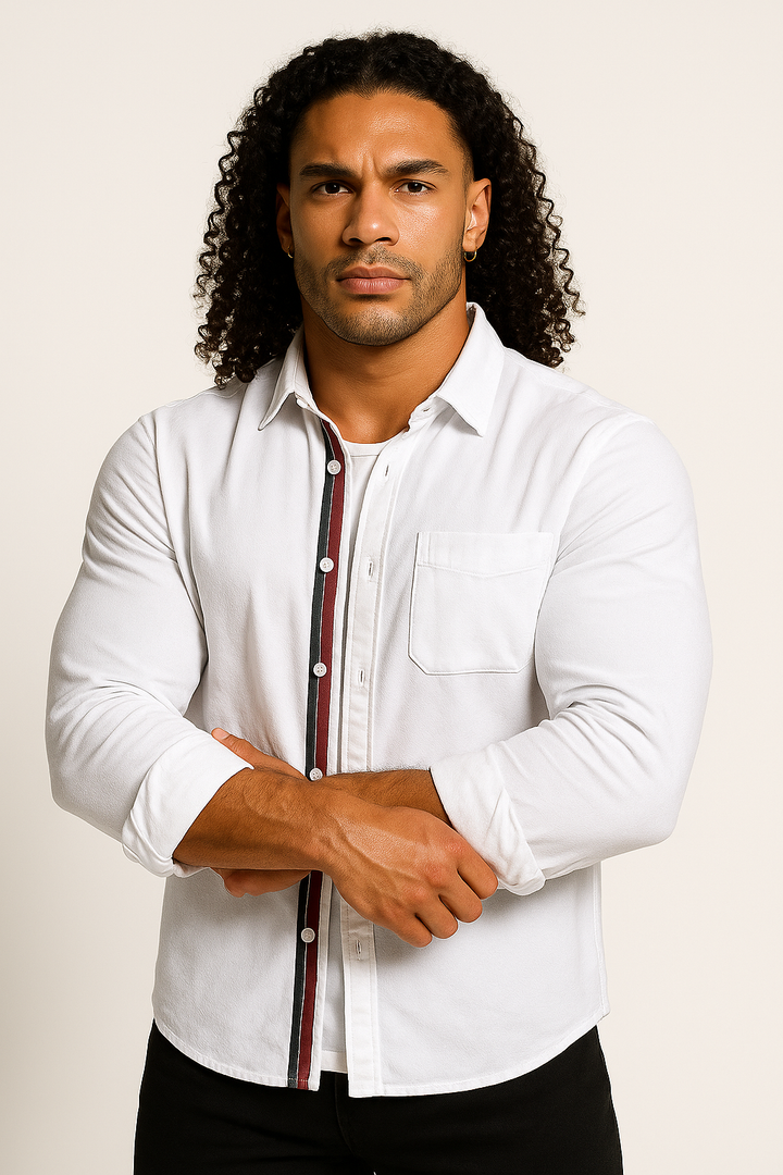Men’s Long Sleeve Contrast Placket Button-Up Shirt
