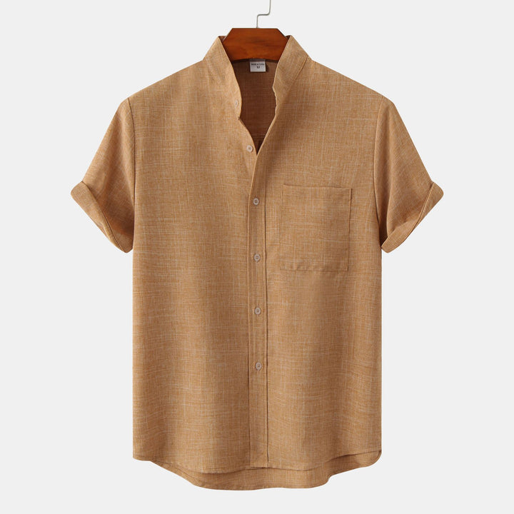 Men's Mandarin Collar Short-Sleeve Linen Shirt