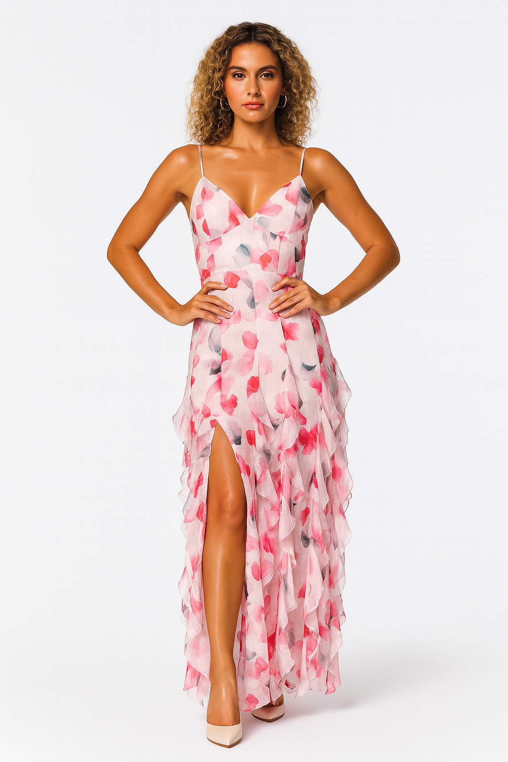 Women’s Elegant Floral Ruffle Maxi Dress