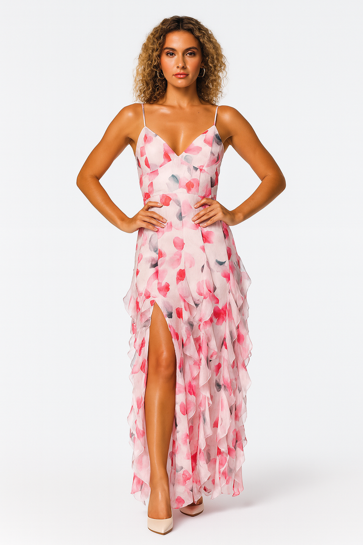 Women’s Elegant Floral Ruffle Maxi Dress