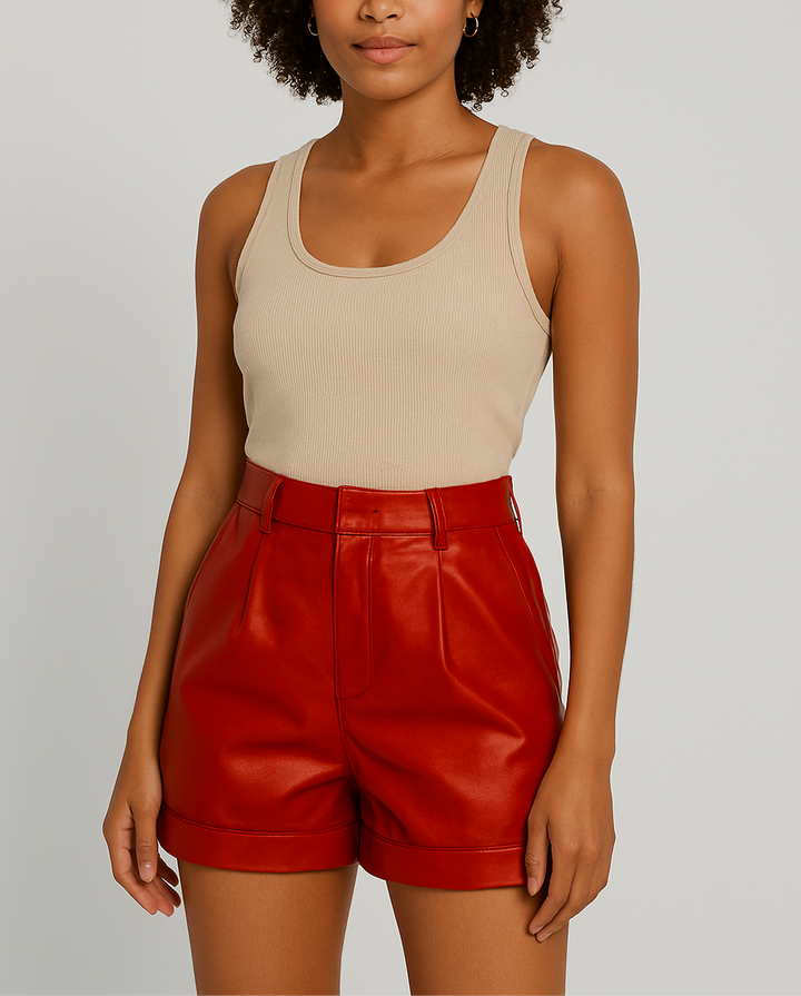 Women's High-Waisted Leather Shorts