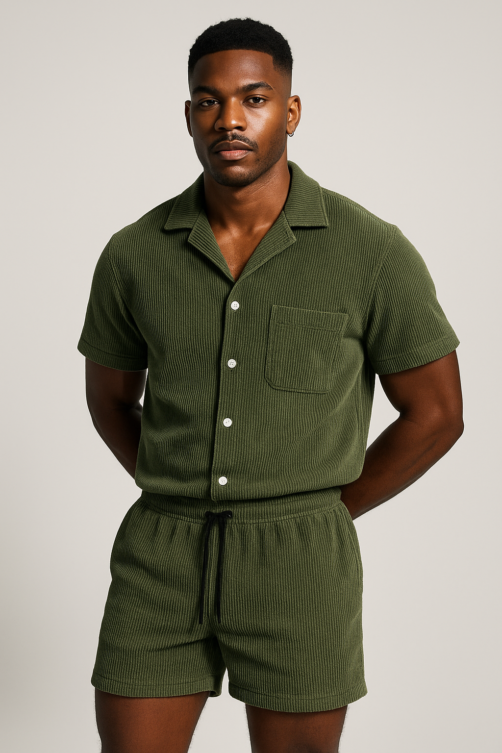 Men’s Ribbed Short Sleeve Shirt and Shorts Set