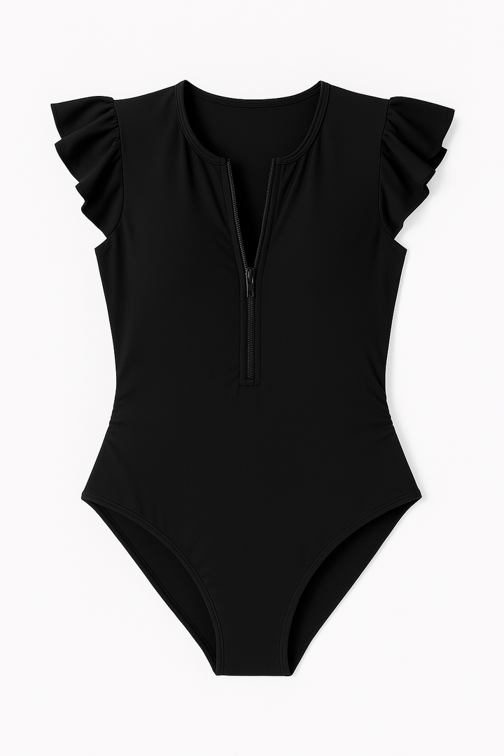Women’s Ruffle Sleeve Zip-Front One-Piece Swimsuit