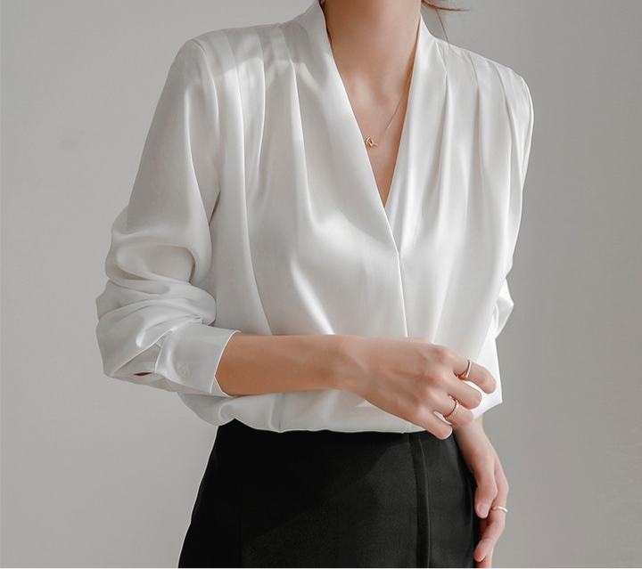Women’s Satin Long Sleeve Wrap Blouse