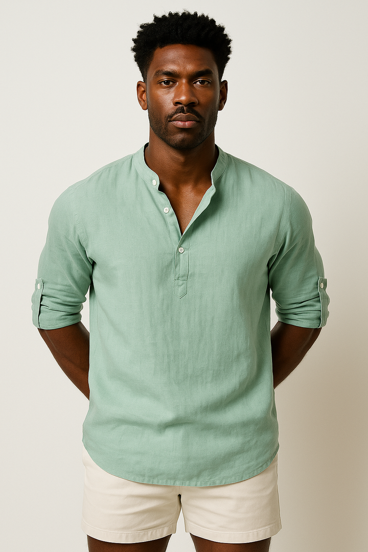 Men’s Long Sleeve Band Collar Shirt
