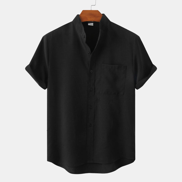 Men's Mandarin Collar Short-Sleeve Linen Shirt