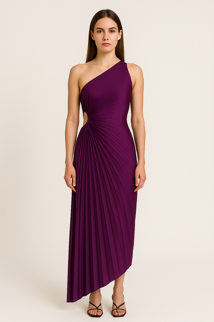 Women’s One-Shoulder Pleated Midi Dress