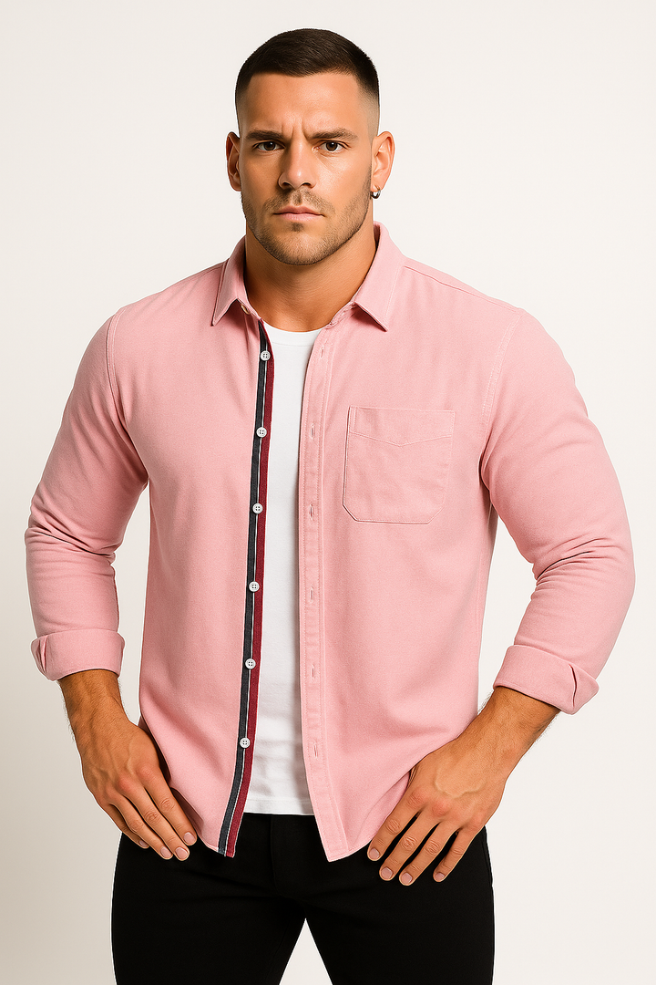 Men’s Long Sleeve Contrast Placket Button-Up Shirt