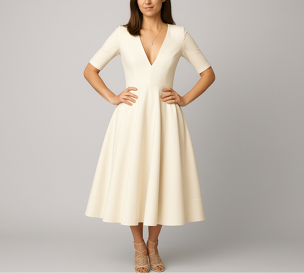 Women’s A-Line Midi Dress with Half Sleeves