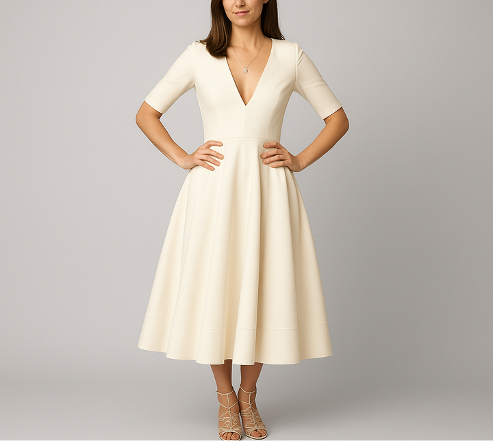 Women’s A-Line Midi Dress with Half Sleeves