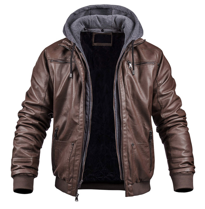 Elegant Premium Leather Winter Coat with Hood