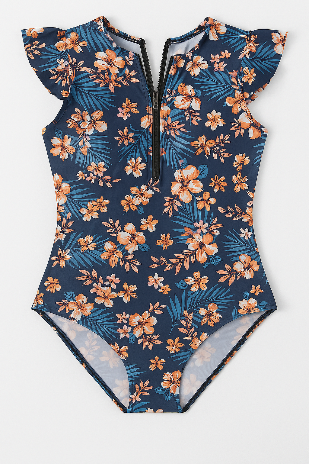 Women’s Ruffle Sleeve Zip-Front One-Piece Swimsuit