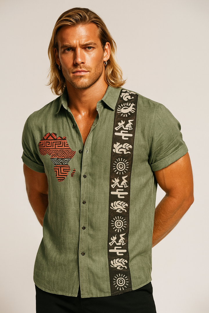Men’s African Print Embroidered Shirt