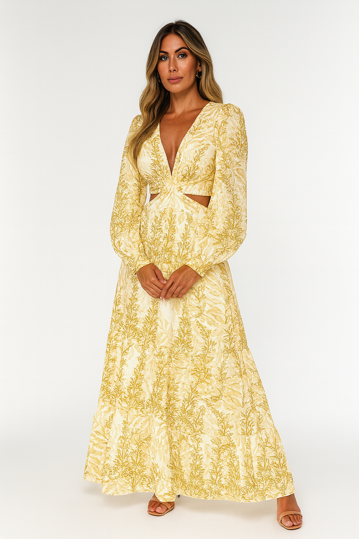 Women’s Elegant Printed Cut-Out Maxi Dress