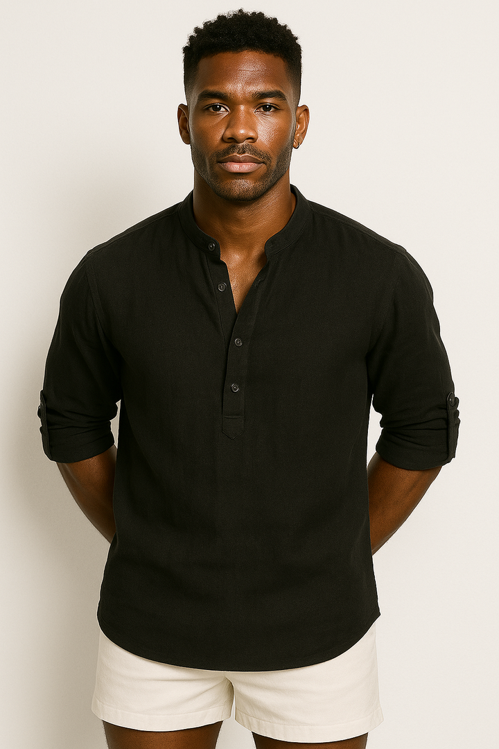 Men’s Long Sleeve Band Collar Shirt