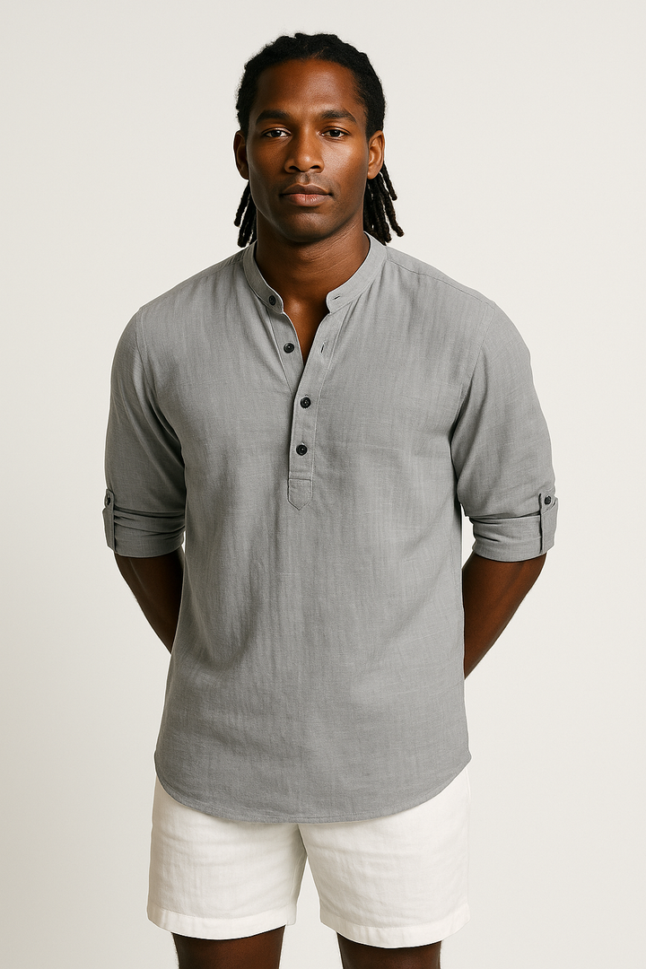 Men’s Long Sleeve Band Collar Shirt