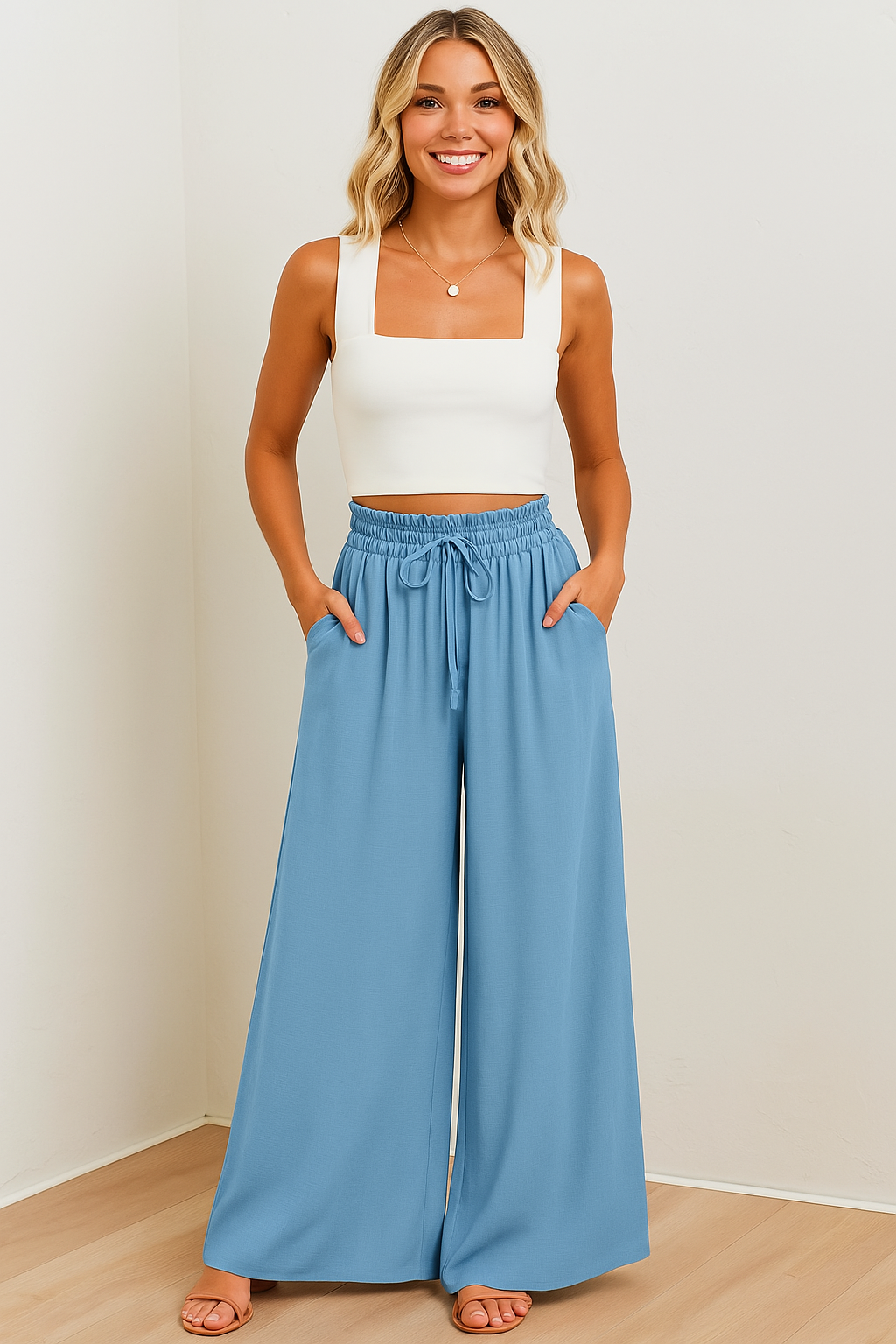 Women's Light Wide-Leg Drawstring Pants