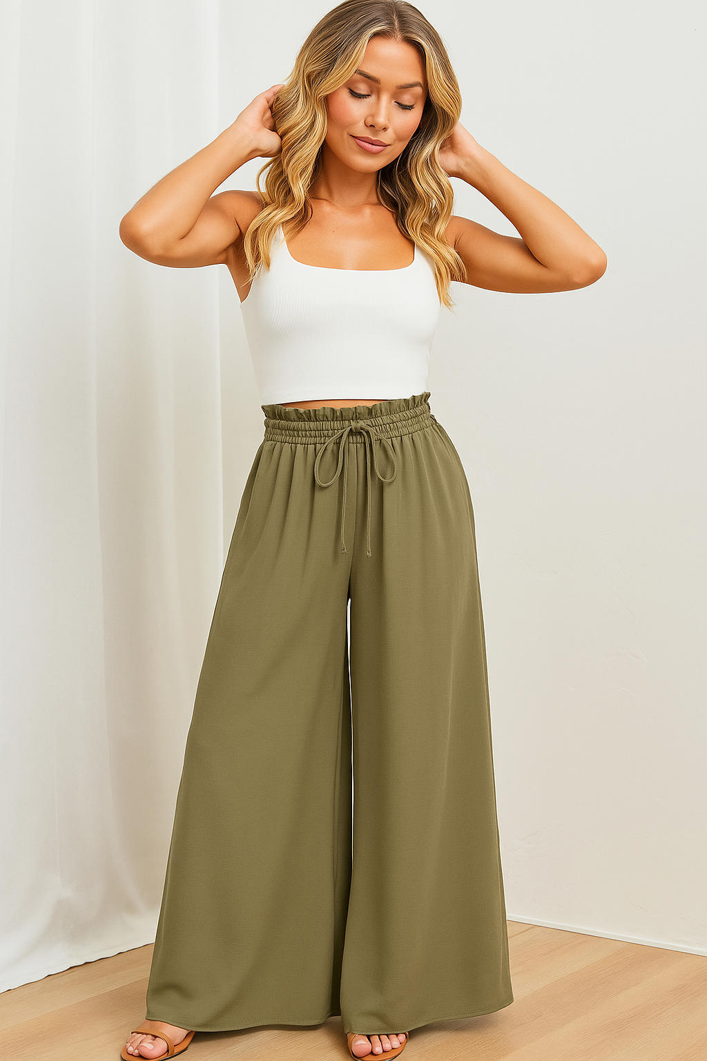 Women's Light Wide-Leg Drawstring Pants