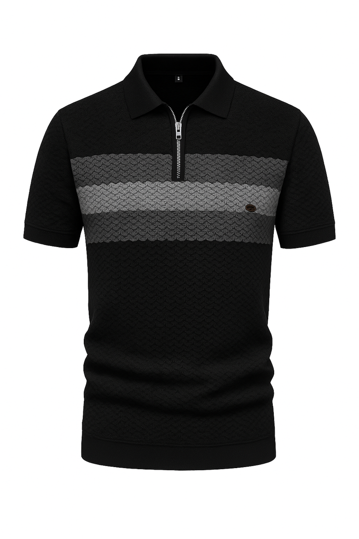 Men's Knit Polo Shirt with Zipper Collar