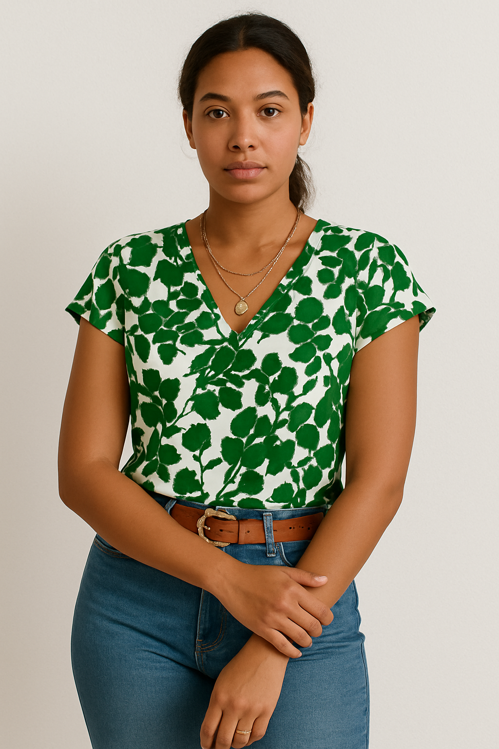 Women’s V-Neck Short Sleeve Printed Blouse
