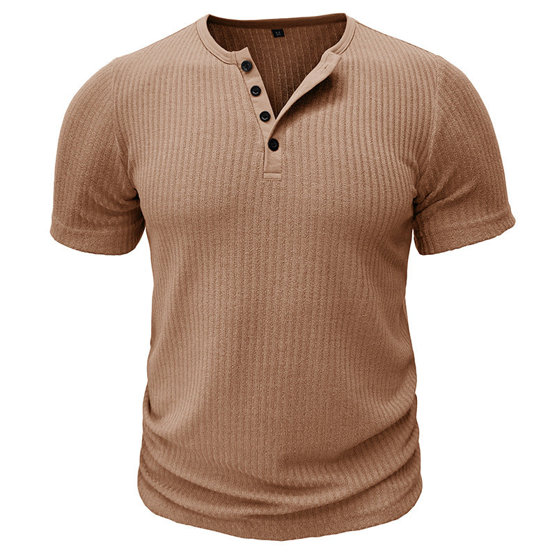 Men’s Ribbed Short Sleeve Henley Shirt