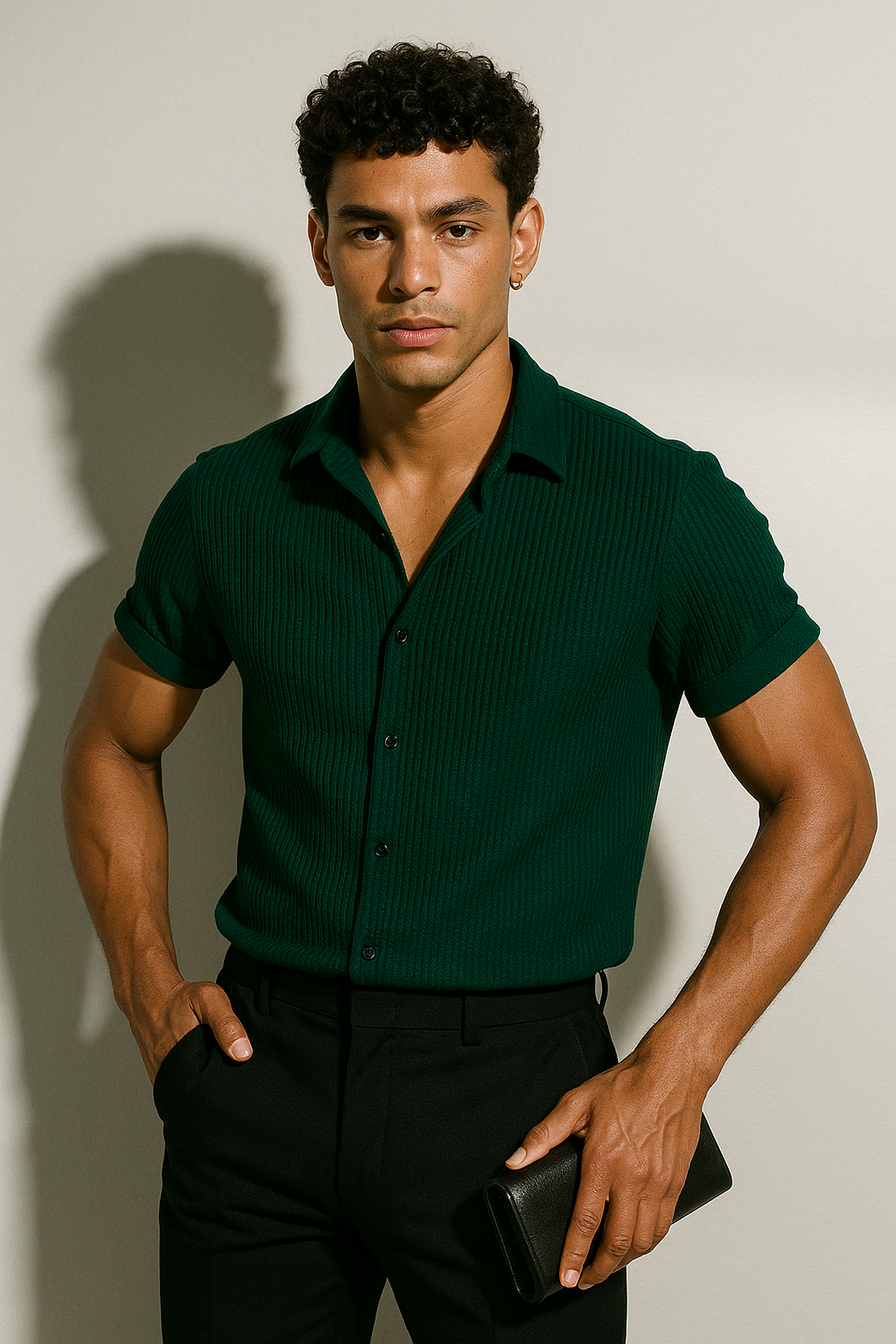 Men’s Short Sleeve Ribbed Button-Up Shirt