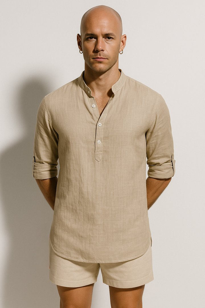 Men’s Long Sleeve Band Collar Shirt