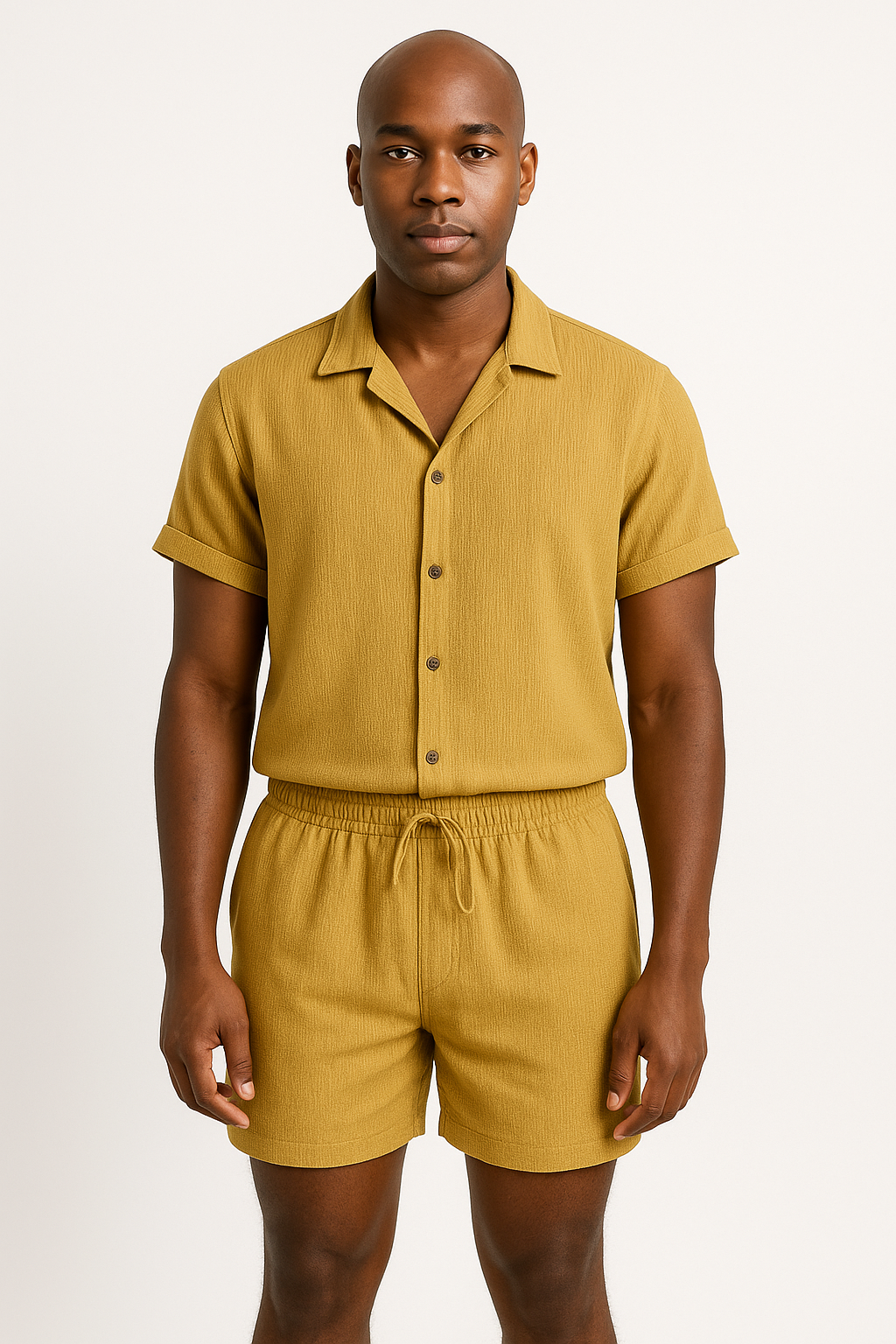 Men’s Summer Ribbed Short Sleeve Shirt and Shorts Set