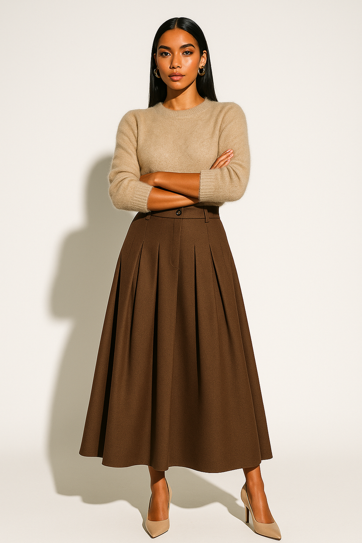 Women’s High-Waisted Pleated Wool-Blend Skirt