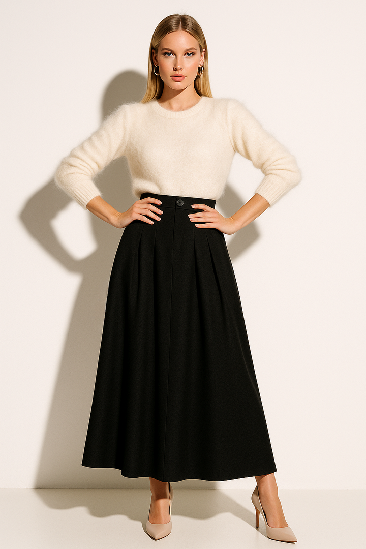 Women’s High-Waisted Pleated Wool-Blend Skirt