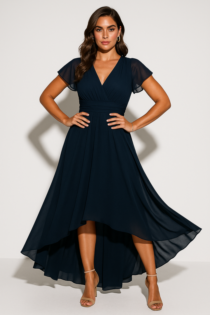 Women’s Navy Flutter Sleeve High-Low Dress