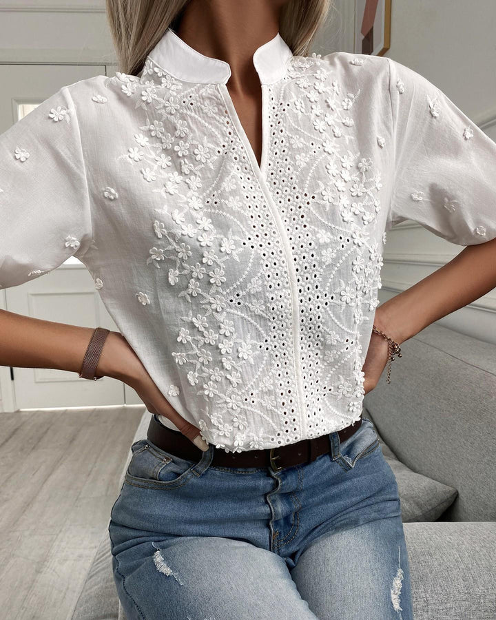 Women’s White Embroidered Eyelet Blouse