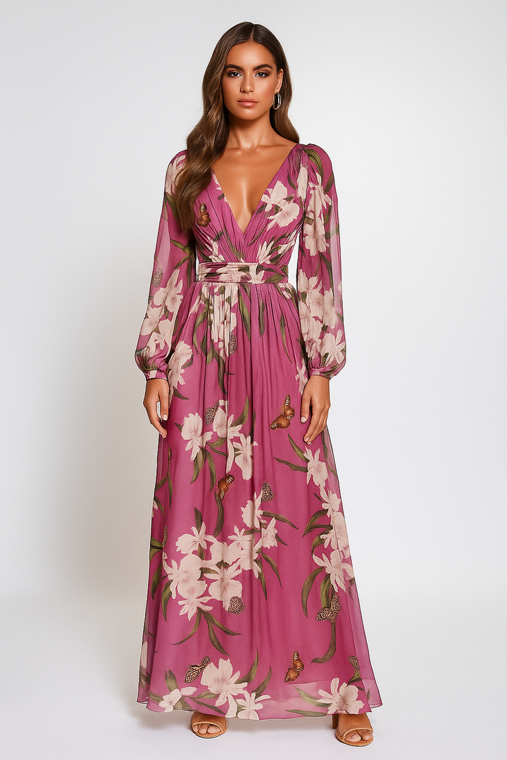 Women’s Long Floral Chiffon Maxi Dress