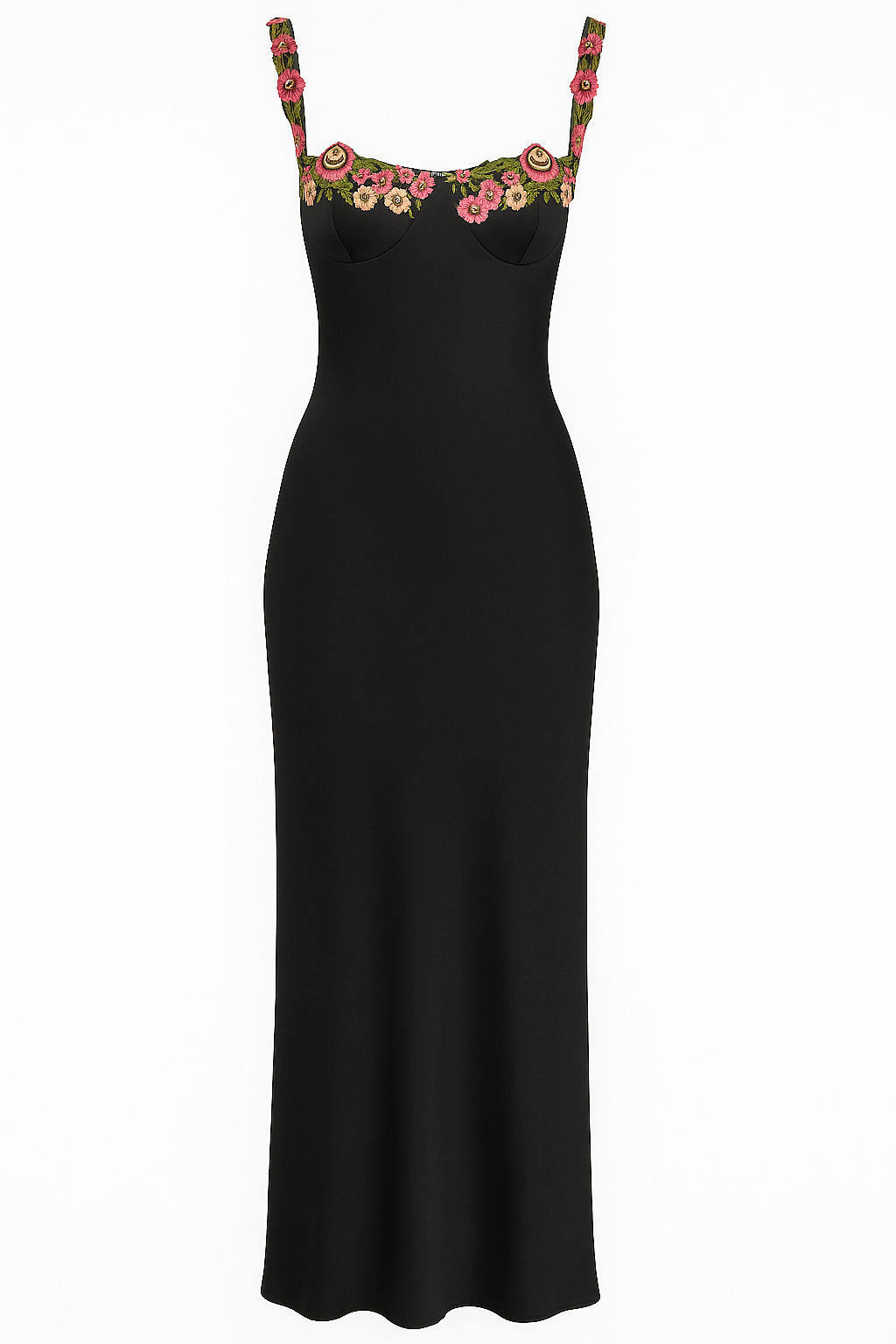 Women’s Floral Appliqué Satin Midi Dress