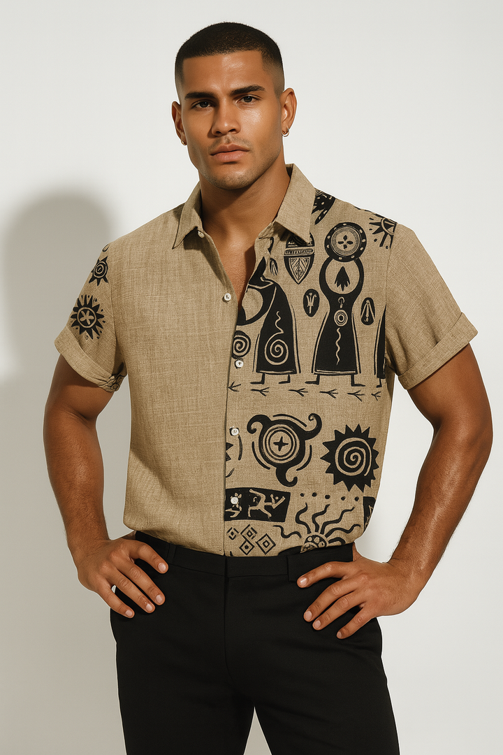 Men’s Unique Tribal Print Short Sleeve Shirt