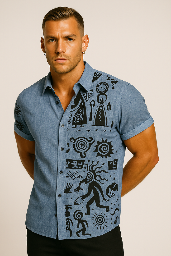 Men’s Unique Tribal Print Short Sleeve Shirt